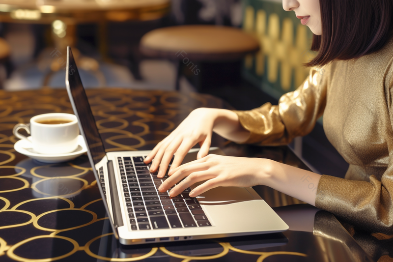 职场白领在咖啡厅用笔记本电脑打字,高清,摄影图,摄影图片,图片大全,摄影图免费下载